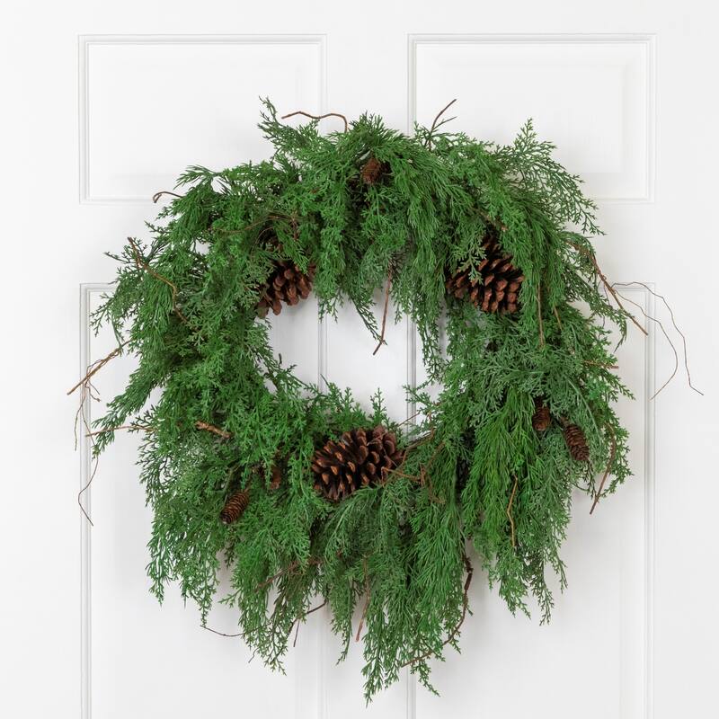 Pine Cones and Cedar Artificial Christmas Wreath - 26" - Unlit