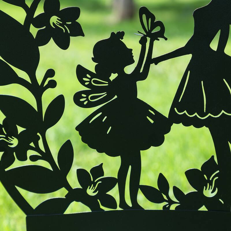Glitzhome 30"H Multi-functional Metal Rabbit Flower Fairy Silhouette with Welcome Sign Garden Yardstake Wall Decor