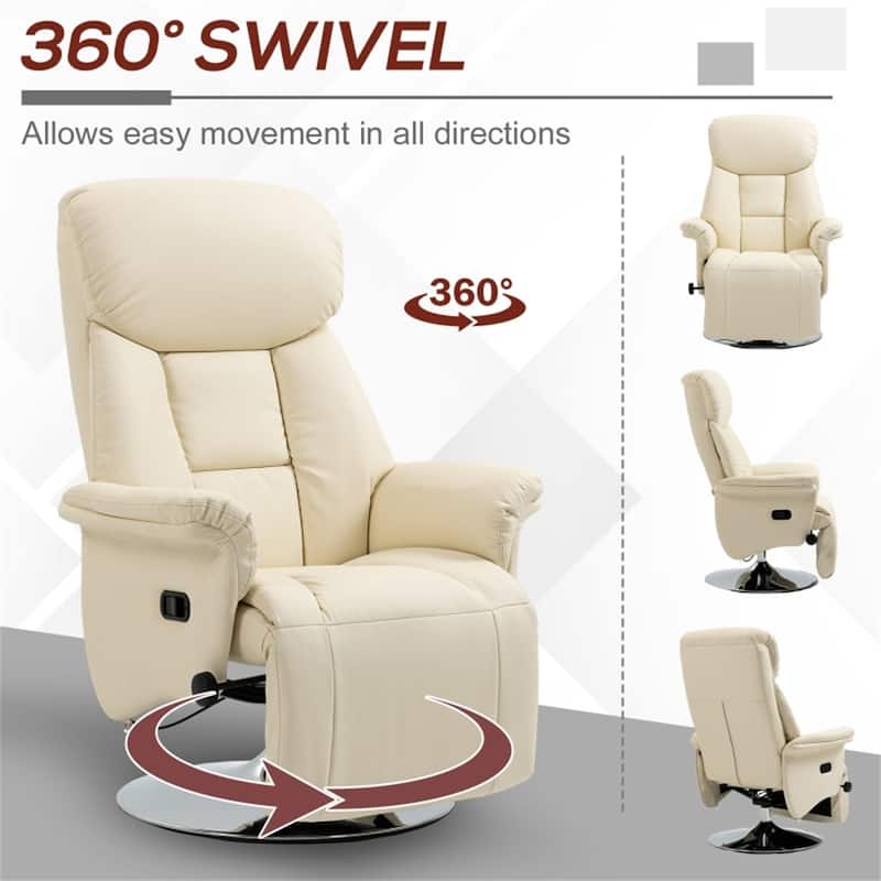 Cream White PU Leather Recliner Chair with Adjustable Backrest Swivel and Footrest for Living Room Office and Lounge