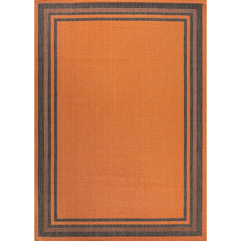 JONATHAN Y Haynes Modern Border Stripe Indoor/Outdoor Area Rug - 3 X 5 - Orange/Dark Gray