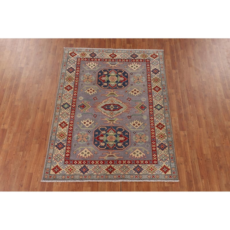 Kazak Oriental Area Rug Handmade Traditional Grey Wool Carpet - 5'0" x 6'8"