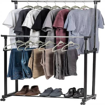 Single Rod Height Adjustable Clothes Rack with Lockable Wheels
