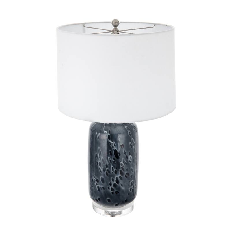 Ellis Blue Glass Table Lamp with Linen Shade Coastal Modern Living Room Decor 16.9x28 Inches