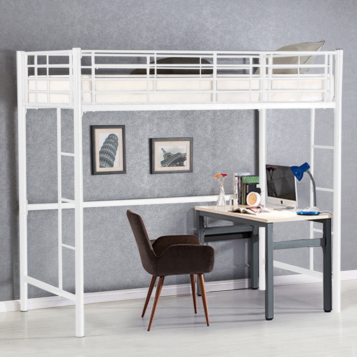 girls white loft bed