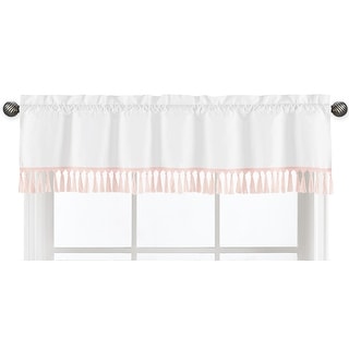 Sweet Jojo Designs White and Pink Girl Window Curtain Valance for Floral Bird Flower Cottagecore Luxury Vintage Botanical Tassel
