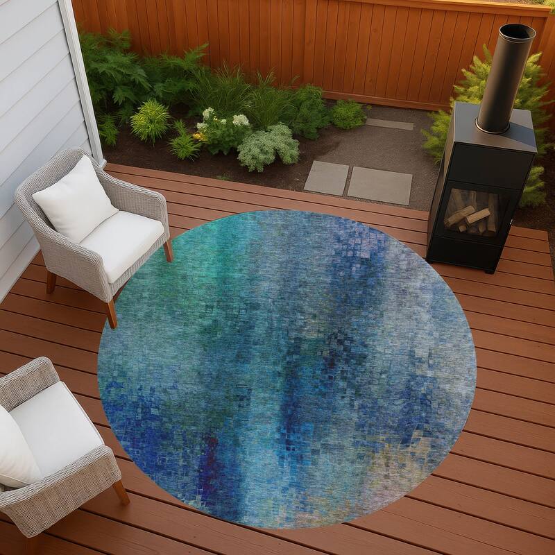 Machine Washable Indoor/ Outdoor Abstract Ombre Chantille Rug - Blue - 8' x 8'