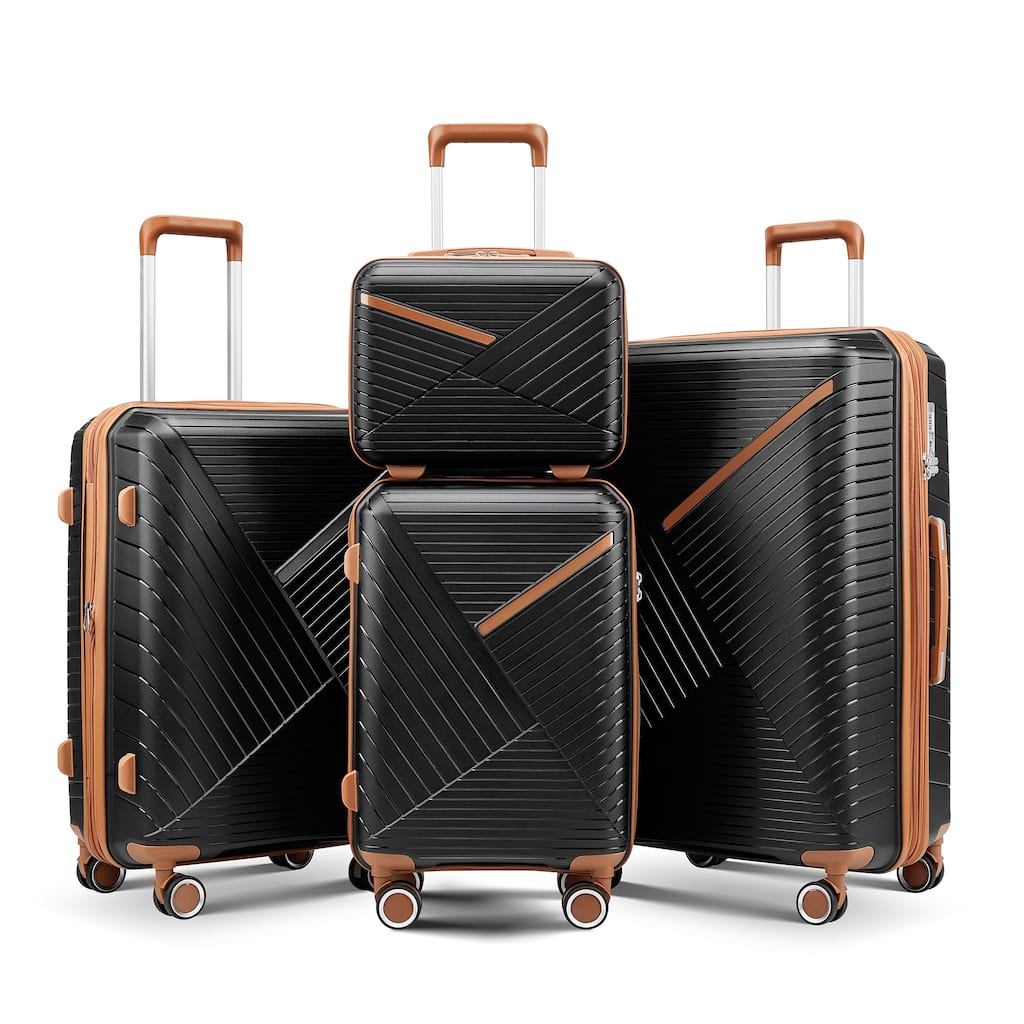 14/20/24/28 4-Piece Modern Luggage Sets, Expandable Luggage with Swivel Wheels and TSA Lock, for Boarding Travel, Black
