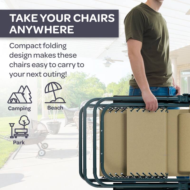 Zero Gravity Chairs Set of 2 - Steel and Mesh Recliner Folding Chairs for Outside by Lavish Home (Beige) - Set of 2