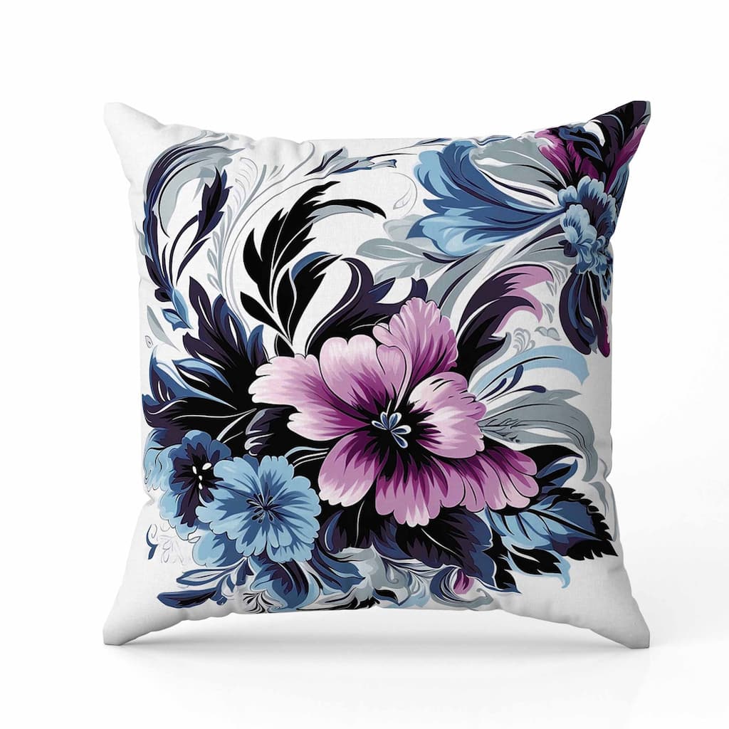 Botanic Bliss Faux Suede Reversible Throw Pillow Blue and Purple