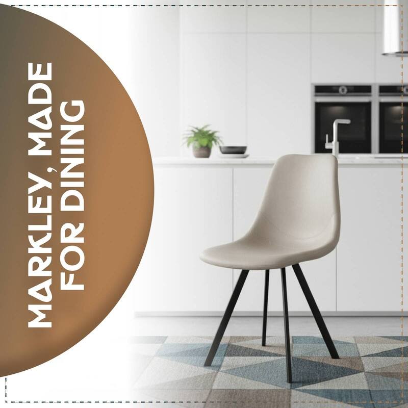 Markley Modern Ergonomic Leather Dining Chair with Black Steel Legs, Scratch-Resistant & Comfortable Kitchen Chair