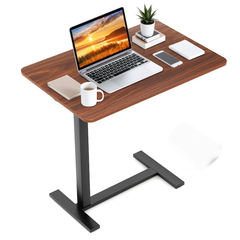 Overbed Bedside Table With Wheels, Adjustable Hospital & Home Use Bed Table, Rolling Laptop Table, Mobile Standing Desk