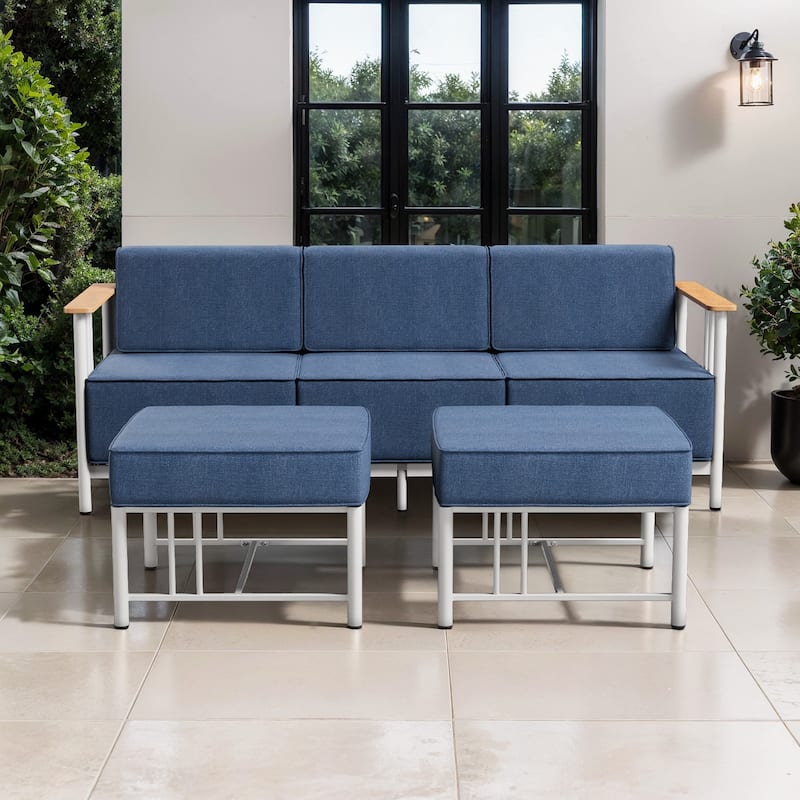 Puffin 3-Seat Outdoor Sofa with Metal Frame and 10-Inch Thick Cushions and ottomans