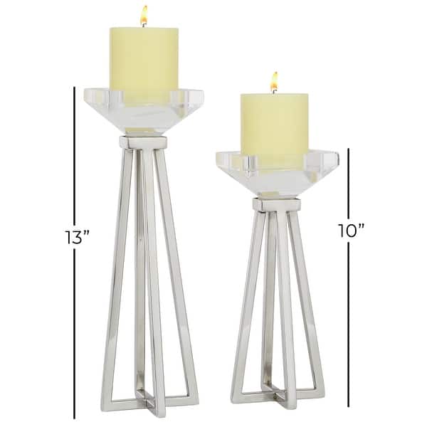 White Stainless Steel Glam Candle Holder (Set of 2) - 4 x 4 x 13