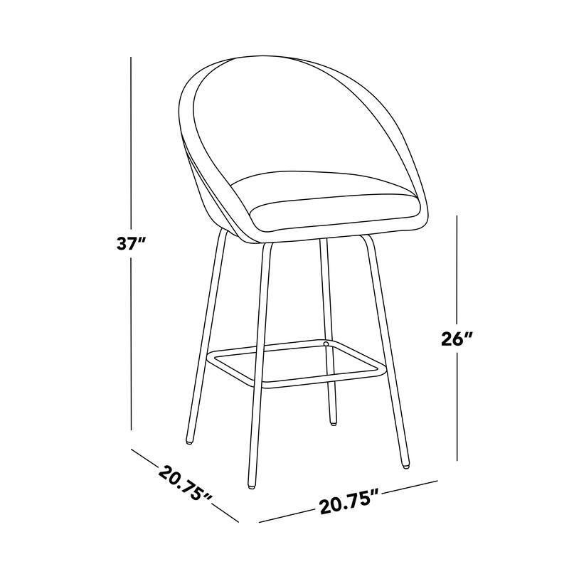 Porch & Den Livesey High Back 26" Counter Stool with Metal Legs & Square Footrest (Set of 2)