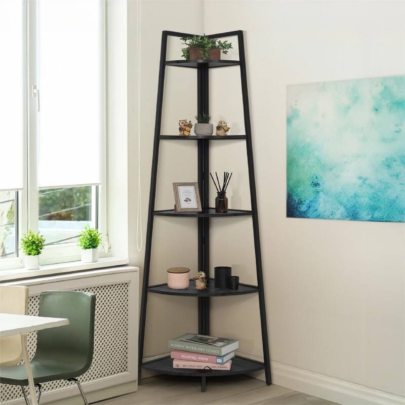 Corner Shelf Stand - 17.7"D x 17.7"W x 70"H - Black