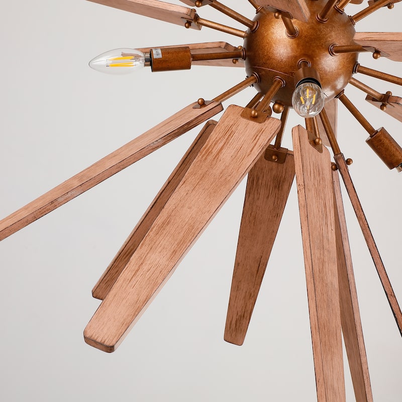 Lighting Thorne Chandelier 8 Light Wood in Contemporary Style Starburst Design