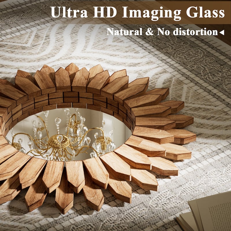 Sunflower Bathroom Mirror Round Wooden Wall Mirror