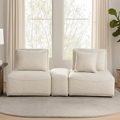 Stavan Modular Curved 2 Seat Sofa, Beige Boucle Adjustable Seat Depth