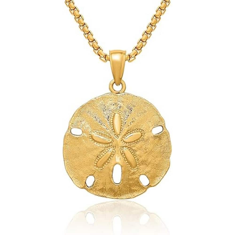 Curata 10k or 14k Yellow Gold 18" Textured back Sand Dollar Necklace - 26x18mm