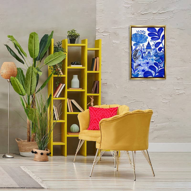 Stupell Whimsical Blue Folk Garden Framed Floater Canvas Wall Art Design By Kay Widdowson