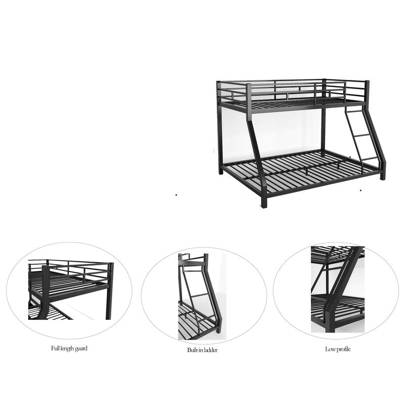 Sturdy Metal Twin Bunk Bed with Safety Guardrail & Ladder for Kids & Adults - Black
