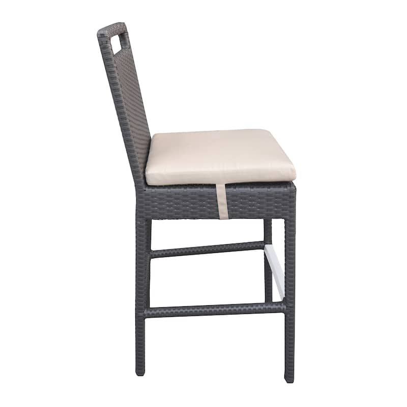 Tropez All Weather Wicker Outdoor Patio Bar Height Barstool with Beige Cushions