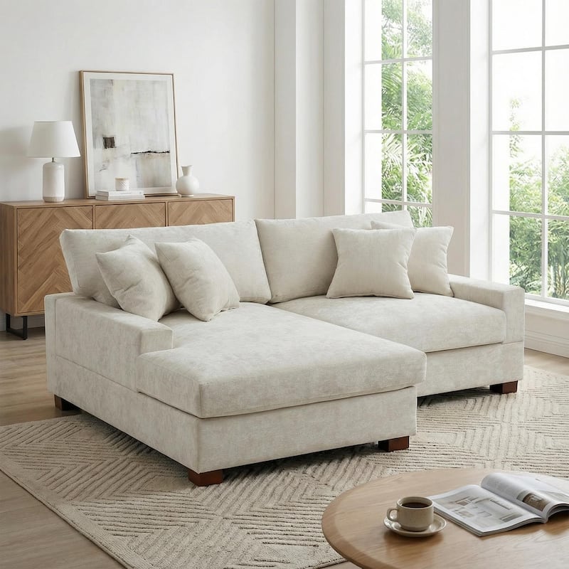 Oversized Modern Chenille Modular Sectional Sofa with Chaise - Left Facing - Off White-2 Piece