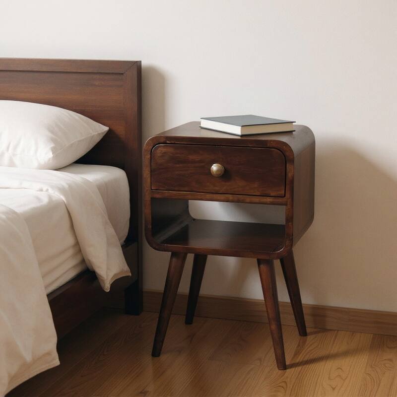 HomeRoots 22" Walnut Solid Wood Square One Drawer Nightstand - Walnut - 1-drawer