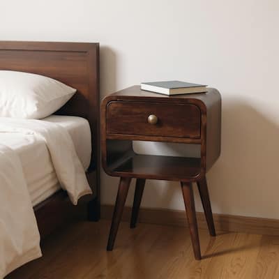 HomeRoots 22" Walnut Solid Wood Square One Drawer Nightstand