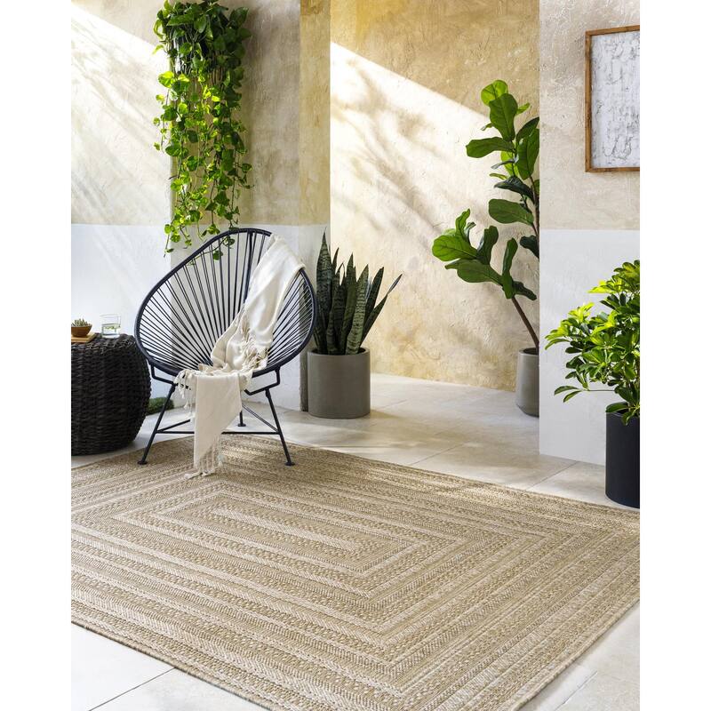 Livabliss Sandra Farmhouse Outdoor Area Rug - Tan - 6'7" x 9'