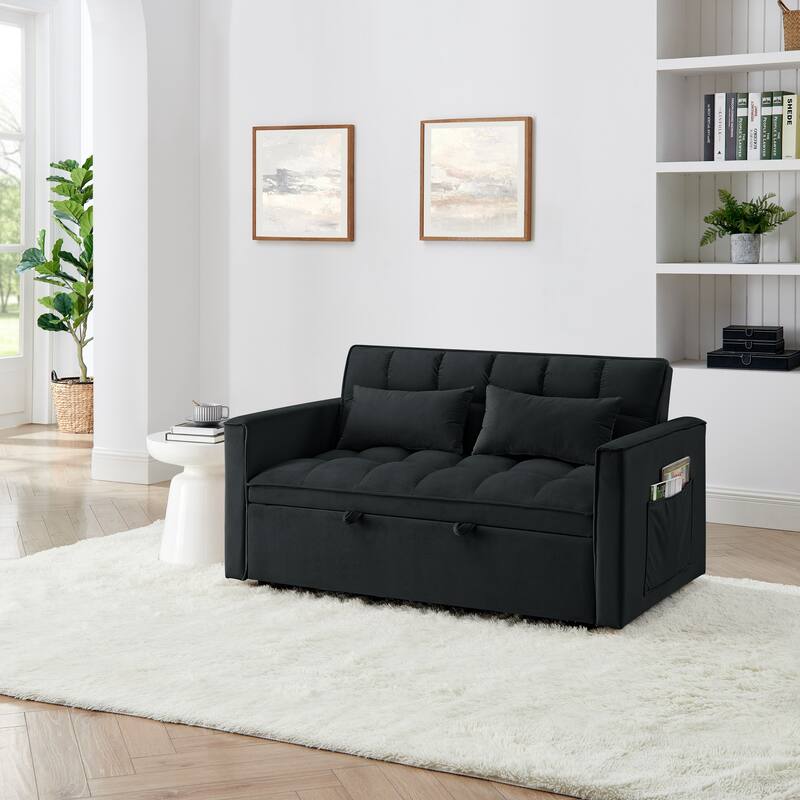 Anmytek 54.33 Inch Space-Saving Velvet Sofa Bed - 3 Lengths Foldable Pull-Out Adjustable Back
