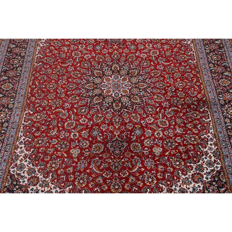 Red Floral / Traditional Kashan Turkish Rug Machine-Made Carpet - 9'7" x 12'10"