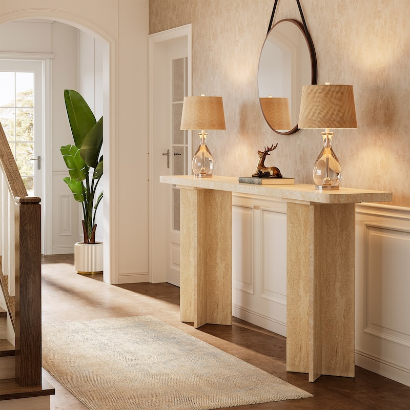63" Modern Beige Console Table with Crossed Legs for Entryway