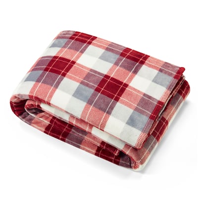 Nautica Bluff Plaid Ultra Soft Plush Fleece Red Blanket