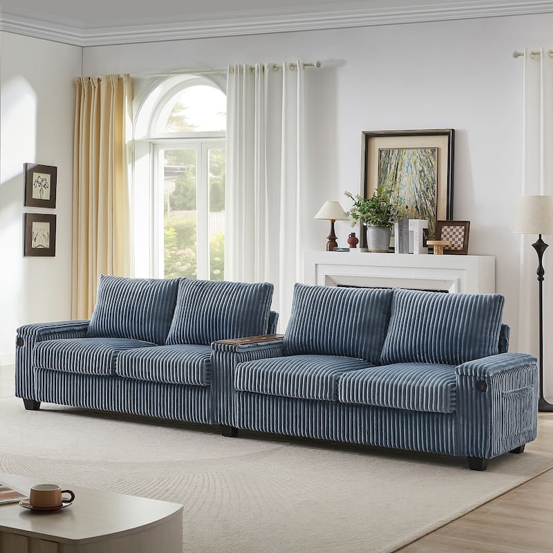 133" Corduroy Sectional Sofa with USB & Flip-Top Storage