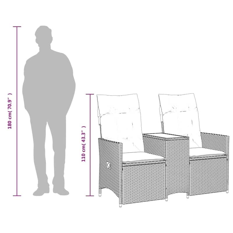 vidaXL Reclining Patio Sofa 2-Seater with Table Loveseat Furniture Poly Rattan - 23.2 x 51.2 x 36.2