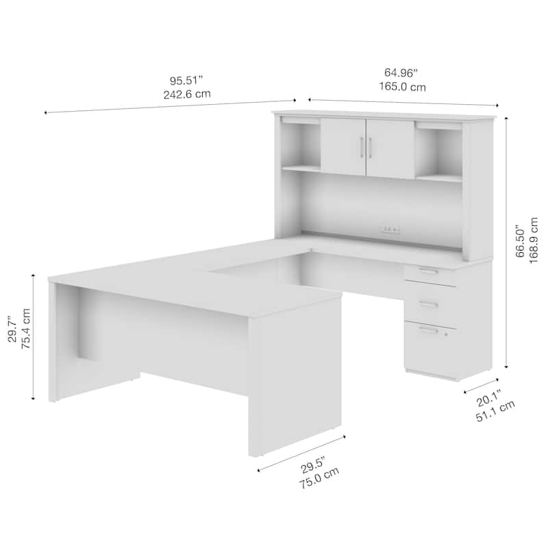 Bestar Logan 66-inch U or L Shaped Desk with Drawers and Hutch