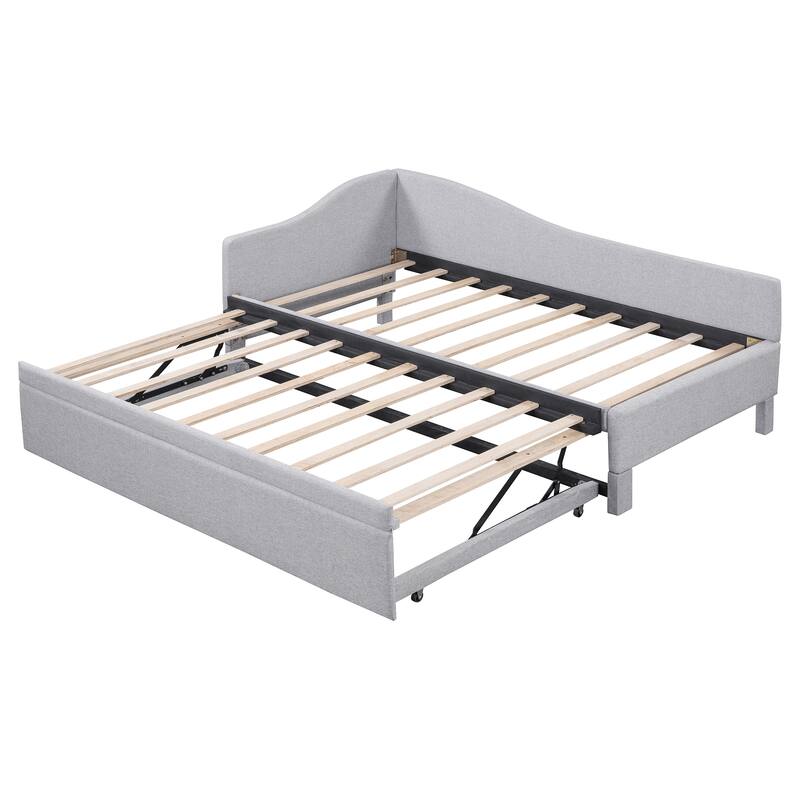 Twin Size Upholstered Daybed with Pop Up Trundle and L Shaped Backrest