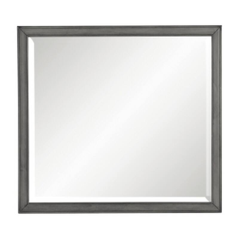 Ceila 42 Inch Classic Accent Mirror, Wood Grain Details, Okume Veneer, Gray