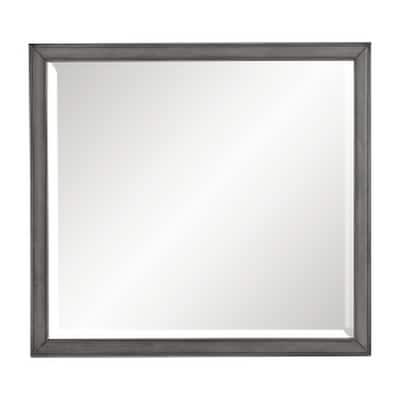 Ceila 42 Inch Classic Accent Mirror, Wood Grain Details, Okume Veneer, Gray
