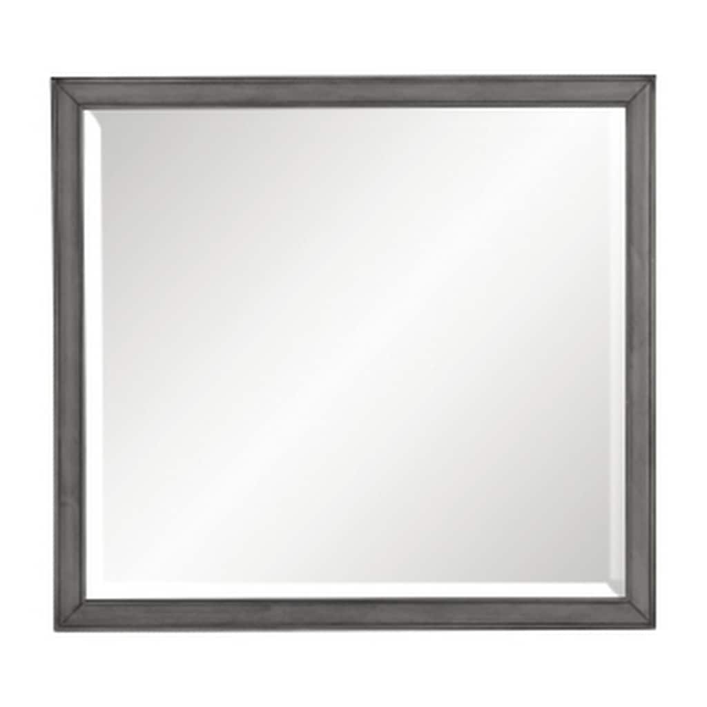 Ceila 42 Inch Classic Accent Mirror, Wood Grain Details, Okume Veneer, Gray