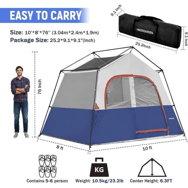 6 Person Camping Tent - Portable Easy Set Up Family Tent for Camp, Windproof Fabric Cabin Tent Outdoor for Hiking, Backpacking - Bed Bath Beyond - 40693049