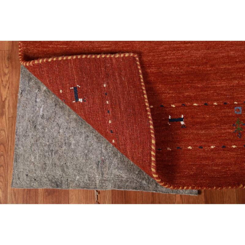 Orange Gabbeh Indian Foyer Rug Hand-Knotted Tribal Wool Carpet - 3'0" x 4'11"