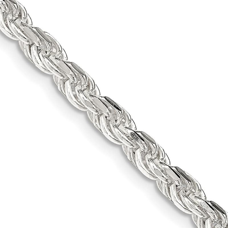 Curata 925 Sterling Silver 4.25mm Diamond Cut Rope Chain Necklace for Men