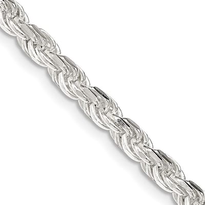Curata 925 Sterling Silver 4.25mm Diamond Cut Rope Chain Necklace for Men