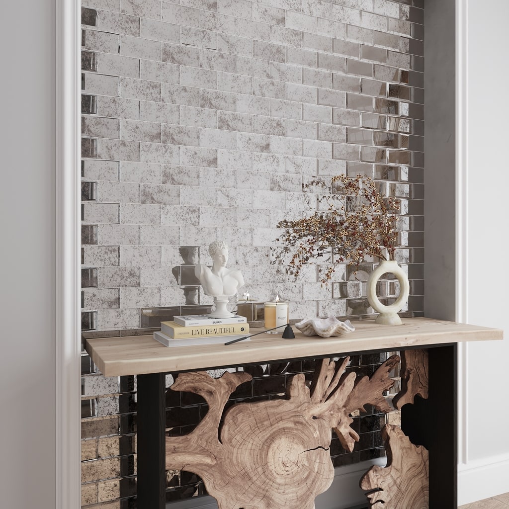 Apollo tile 3" x 6" Glister Polished Antique Silver Glass Tile (5 sq ft/case) - 40 Pack
