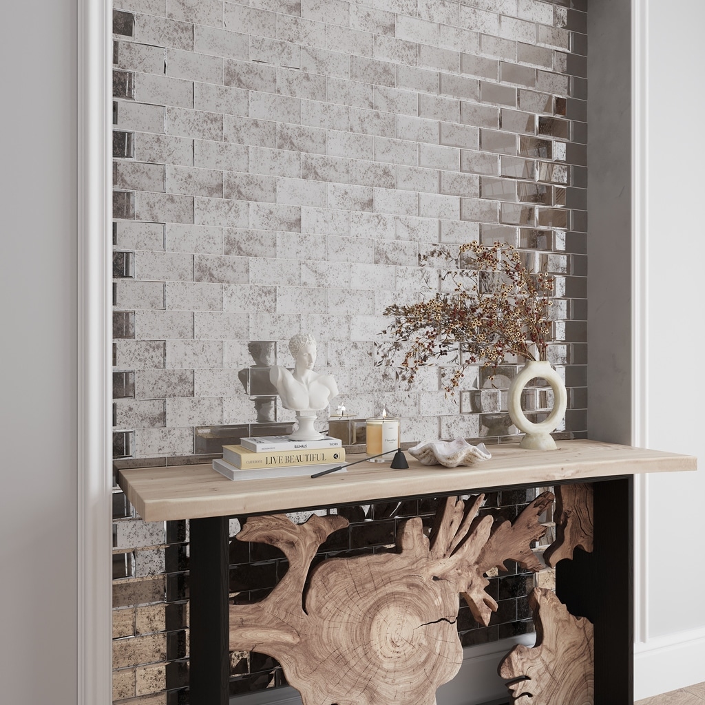 Apollo tile 3" x 6" Glister Polished Antique Mirror Glass Tile (5 sq ft/case) - 40 Pack
