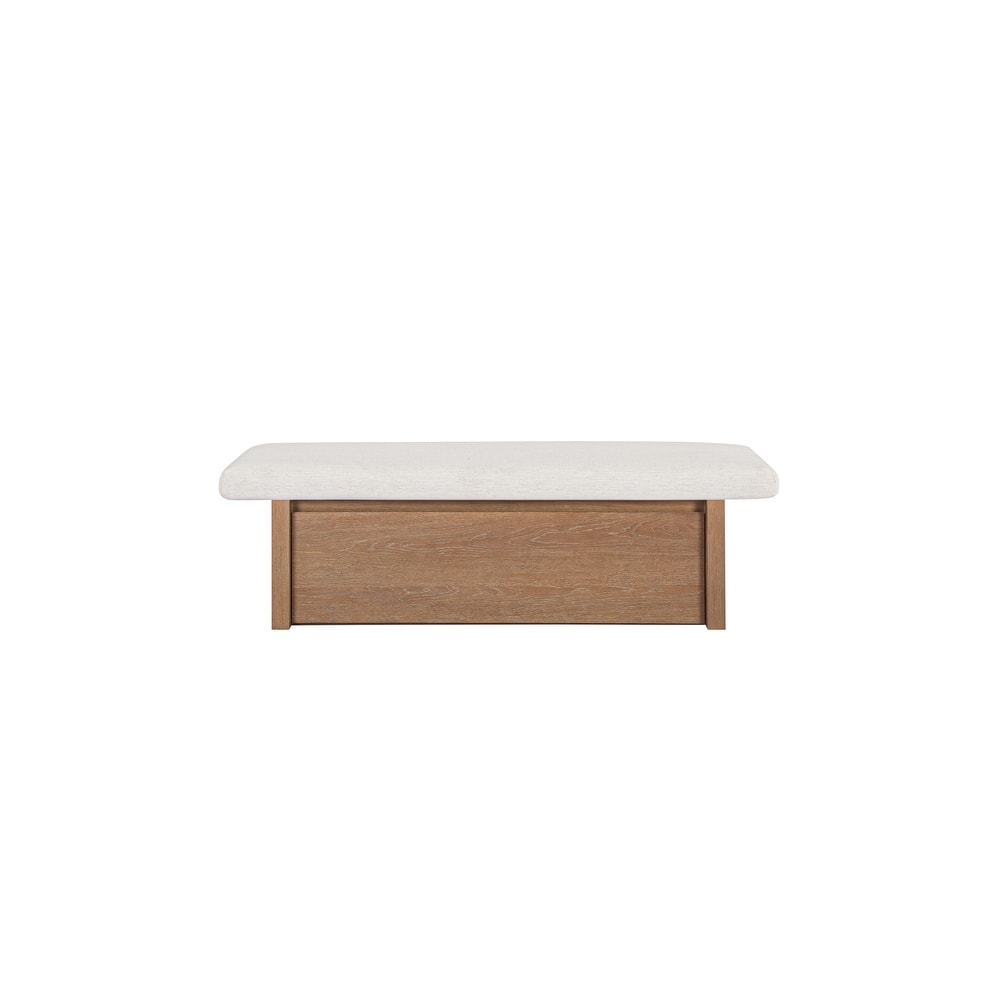 Title: NADAAL STUDIOS Nadaal Orielle Storage Bench, Linen‑Blend Chenille Seat with Oak Veneer Base Oat