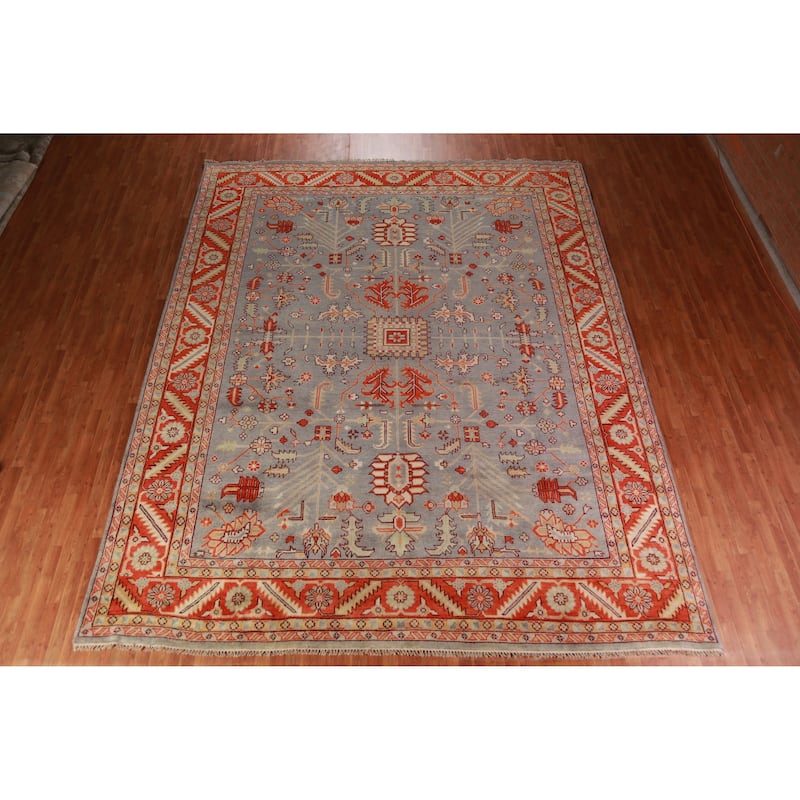 All-Over Gray Oushak Indian Large Rug Hand-Knotted Wool Carpet - 11'11" x 14'7"