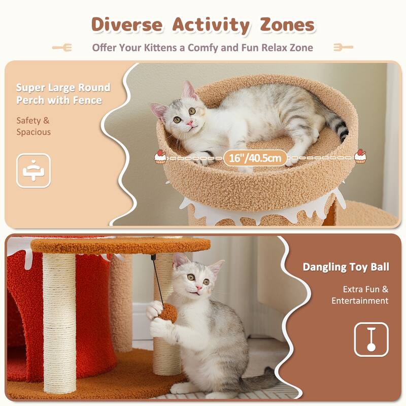 43" Cat Tree Cat Tower for Indoor Large Cats, Cat Bed House with 3 Large Condos and Sisal Scratching Posts for Kittens